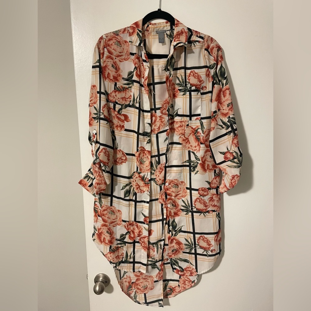 Floral Button Down Collard Duster - Size M